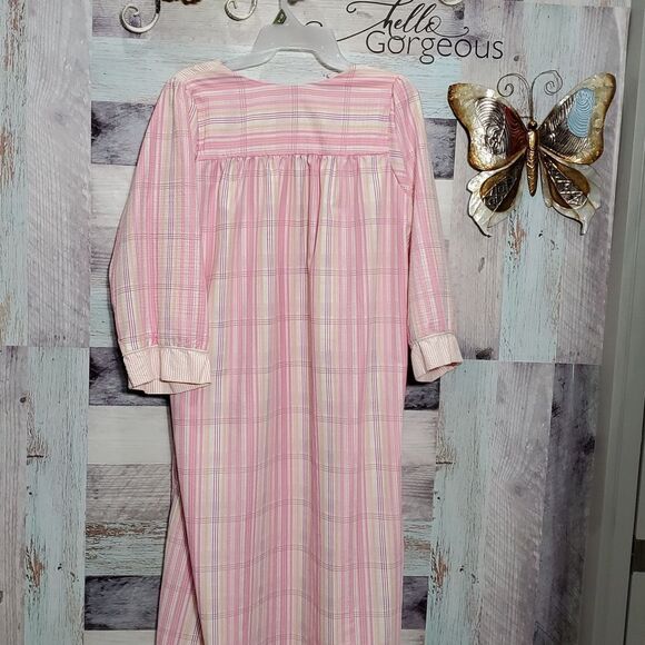 Sante Sz M Pink Plaid Embroidered Zip Front Robe Dress 100% Cotton Loungewear - Picture 8 of 8